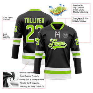 Custom Black Neon Green-White Hockey Lace Neck Jersey