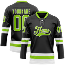 Load image into Gallery viewer, Custom Black Neon Green-White Hockey Lace Neck Jersey
