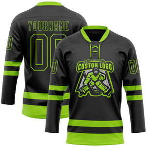 Custom Black Neon Green Hockey Lace Neck Jersey