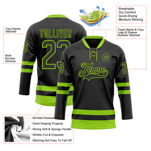 Custom Black Neon Green Hockey Lace Neck Jersey