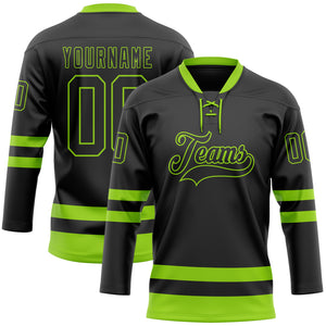 Custom Black Neon Green Hockey Lace Neck Jersey