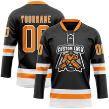 Charger l&#39;image dans la galerie, Custom Black Bay Orange-White Hockey Lace Neck Jersey
