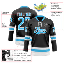 Загрузить изображение в средство просмотра галереи, Custom Black Sky Blue-White Hockey Lace Neck Jersey
