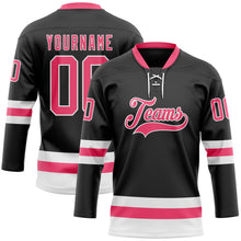 Charger l&#39;image dans la galerie, Custom Black Neon Pink-White Hockey Lace Neck Jersey
