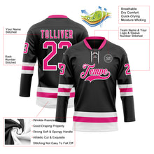 Загрузить изображение в средство просмотра галереи, Custom Black Hot Pink-White Hockey Lace Neck Jersey
