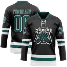 Charger l&#39;image dans la galerie, Custom Black Midnight Green-White Hockey Lace Neck Jersey
