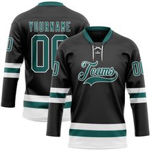 Charger l&#39;image dans la galerie, Custom Black Midnight Green-White Hockey Lace Neck Jersey
