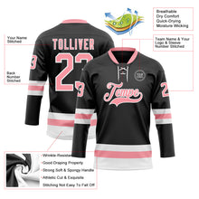 Charger l&#39;image dans la galerie, Custom Black Medium Pink-White Hockey Lace Neck Jersey
