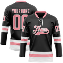 Charger l&#39;image dans la galerie, Custom Black Medium Pink-White Hockey Lace Neck Jersey
