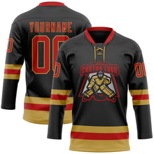 Charger l&#39;image dans la galerie, Custom Black Red-Old Gold Hockey Lace Neck Jersey
