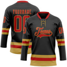 Charger l&#39;image dans la galerie, Custom Black Red-Old Gold Hockey Lace Neck Jersey
