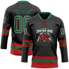 Загрузить изображение в средство просмотра галереи, Custom Black Kelly Green-Red Hockey Lace Neck Jersey
