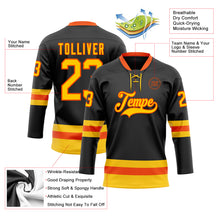 Загрузить изображение в средство просмотра галереи, Custom Black Yellow-Orange Hockey Lace Neck Jersey
