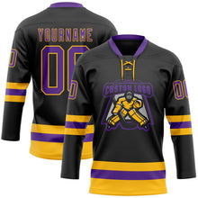 Charger l&#39;image dans la galerie, Custom Black Purple-Gold Hockey Lace Neck Jersey
