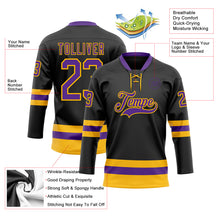 Charger l&#39;image dans la galerie, Custom Black Purple-Gold Hockey Lace Neck Jersey
