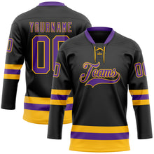 Charger l&#39;image dans la galerie, Custom Black Purple-Gold Hockey Lace Neck Jersey
