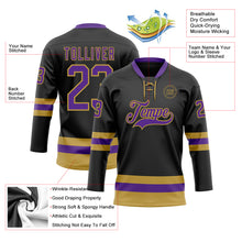 Загрузить изображение в средство просмотра галереи, Custom Black Purple-Old Gold Hockey Lace Neck Jersey
