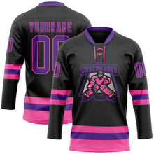 Charger l&#39;image dans la galerie, Custom Black Purple-Pink Hockey Lace Neck Jersey
