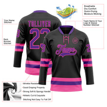 Charger l&#39;image dans la galerie, Custom Black Purple-Pink Hockey Lace Neck Jersey
