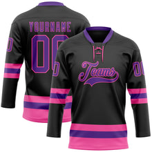 Charger l&#39;image dans la galerie, Custom Black Purple-Pink Hockey Lace Neck Jersey
