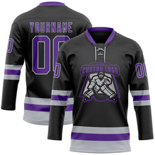 Charger l&#39;image dans la galerie, Custom Black Purple-Gray Hockey Lace Neck Jersey
