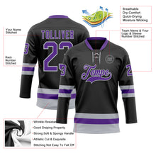 Charger l&#39;image dans la galerie, Custom Black Purple-Gray Hockey Lace Neck Jersey
