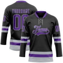 Charger l&#39;image dans la galerie, Custom Black Purple-Gray Hockey Lace Neck Jersey
