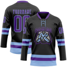 Загрузить изображение в средство просмотра галереи, Custom Black Purple-Light Blue Hockey Lace Neck Jersey
