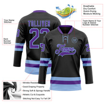 Загрузить изображение в средство просмотра галереи, Custom Black Purple-Light Blue Hockey Lace Neck Jersey
