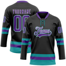 Загрузить изображение в средство просмотра галереи, Custom Black Purple-Teal Hockey Lace Neck Jersey
