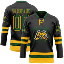 Загрузить изображение в средство просмотра галереи, Custom Black Green-Gold Hockey Lace Neck Jersey
