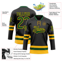 Загрузить изображение в средство просмотра галереи, Custom Black Green-Gold Hockey Lace Neck Jersey
