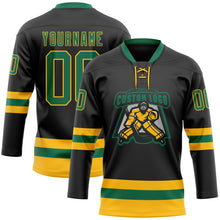 Charger l&#39;image dans la galerie, Custom Black Kelly Green-Gold Hockey Lace Neck Jersey
