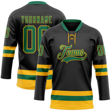 Charger l&#39;image dans la galerie, Custom Black Kelly Green-Gold Hockey Lace Neck Jersey
