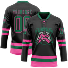 Загрузить изображение в средство просмотра галереи, Custom Black Kelly Green-Pink Hockey Lace Neck Jersey
