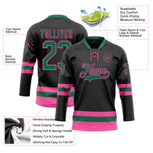 Загрузить изображение в средство просмотра галереи, Custom Black Kelly Green-Pink Hockey Lace Neck Jersey
