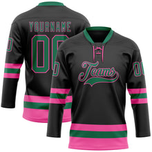 Загрузить изображение в средство просмотра галереи, Custom Black Kelly Green-Pink Hockey Lace Neck Jersey
