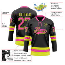 Загрузить изображение в средство просмотра галереи, Custom Black Pink-Neon Yellow Hockey Lace Neck Jersey
