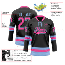 Загрузить изображение в средство просмотра галереи, Custom Black Pink-Light Blue Hockey Lace Neck Jersey
