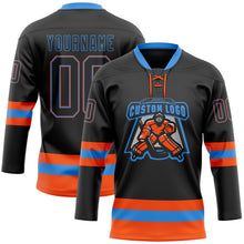 Загрузить изображение в средство просмотра галереи, Custom Black Powder Blue-Orange Hockey Lace Neck Jersey
