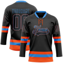 Загрузить изображение в средство просмотра галереи, Custom Black Powder Blue-Orange Hockey Lace Neck Jersey
