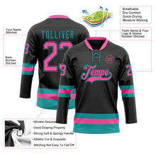 Загрузить изображение в средство просмотра галереи, Custom Black Pink-Teal Hockey Lace Neck Jersey
