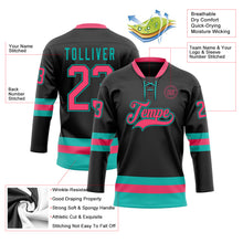 Загрузить изображение в средство просмотра галереи, Custom Black Neon Pink-Aqua Hockey Lace Neck Jersey
