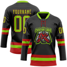 Загрузить изображение в средство просмотра галереи, Custom Black Neon Green-Red Hockey Lace Neck Jersey
