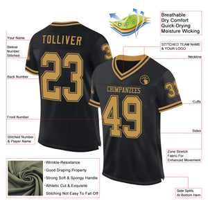 Custom Black Old Gold Mesh Authentic Throwback Football Jersey