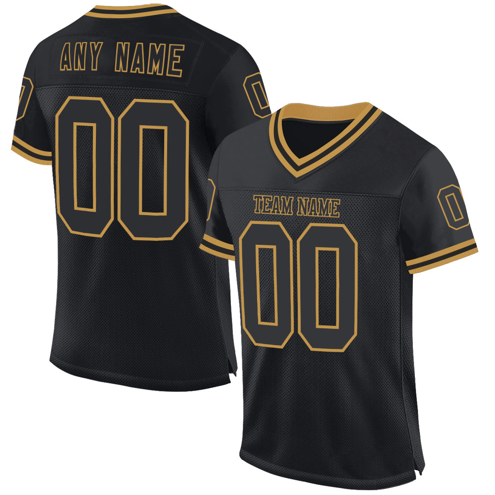 Custom Black Old Gold Mesh Authentic Throwback Football Jersey