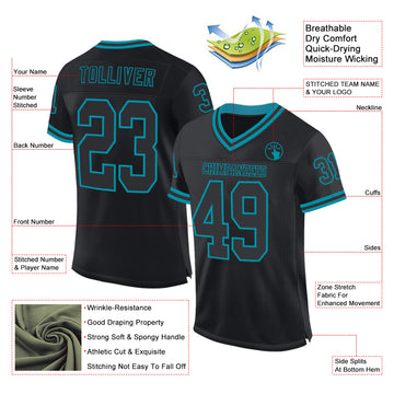 Custom Black Teal Mesh Authentic Throwback Football Jersey