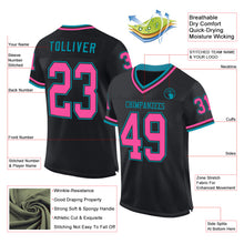 Загрузить изображение в средство просмотра галереи, Custom Black Pink-Teal Mesh Authentic Throwback Football Jersey
