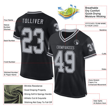 Custom Black Gray Mesh Authentic Throwback Football Jersey