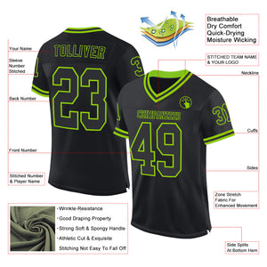 Custom Black Neon Green Mesh Authentic Throwback Football Jersey